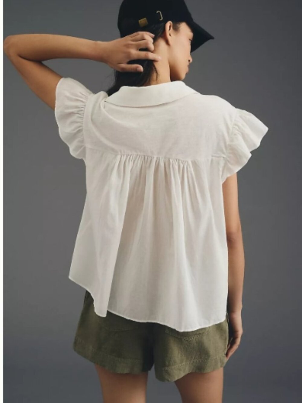 Like New! PILCRO Flutter-Sleeve Babydoll Top Blue Size M - Picture 3 of 15
